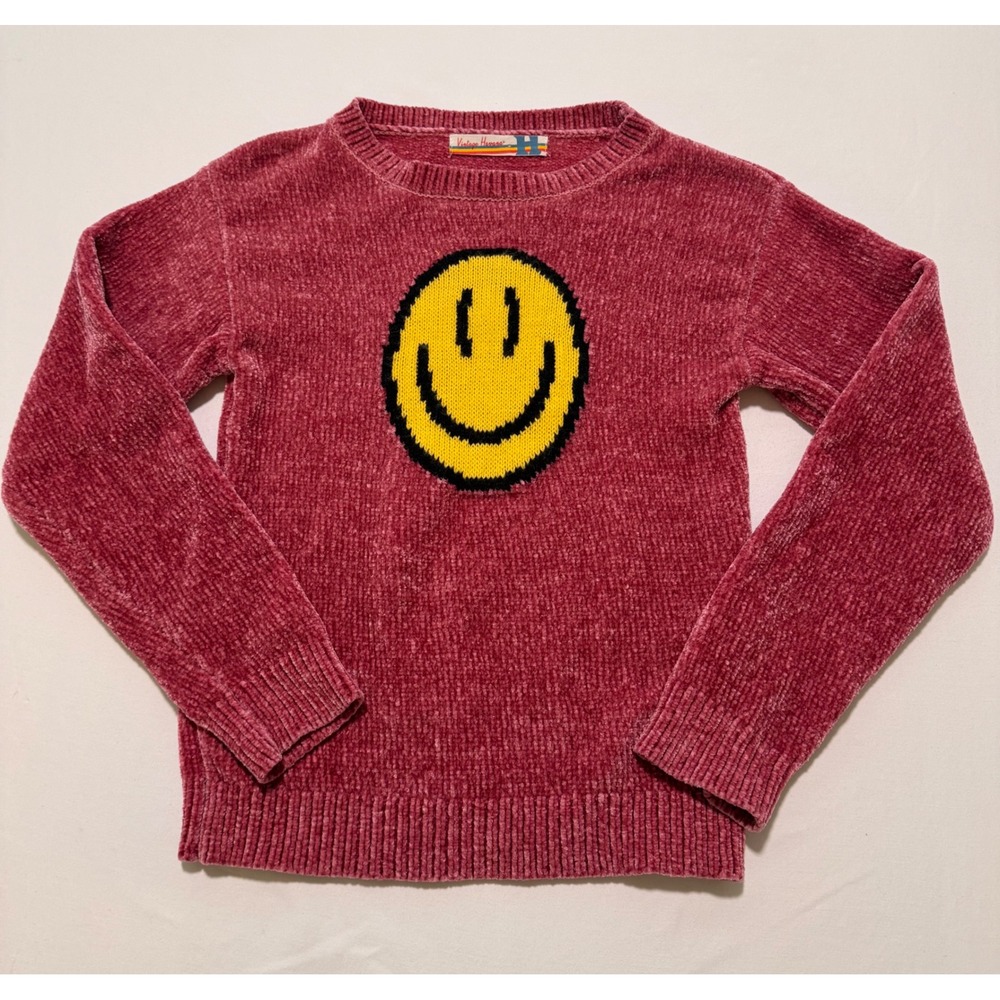Vintage Havana Kids Smiley Face Chenille Sweater Mauve Pink KEM4385 Small